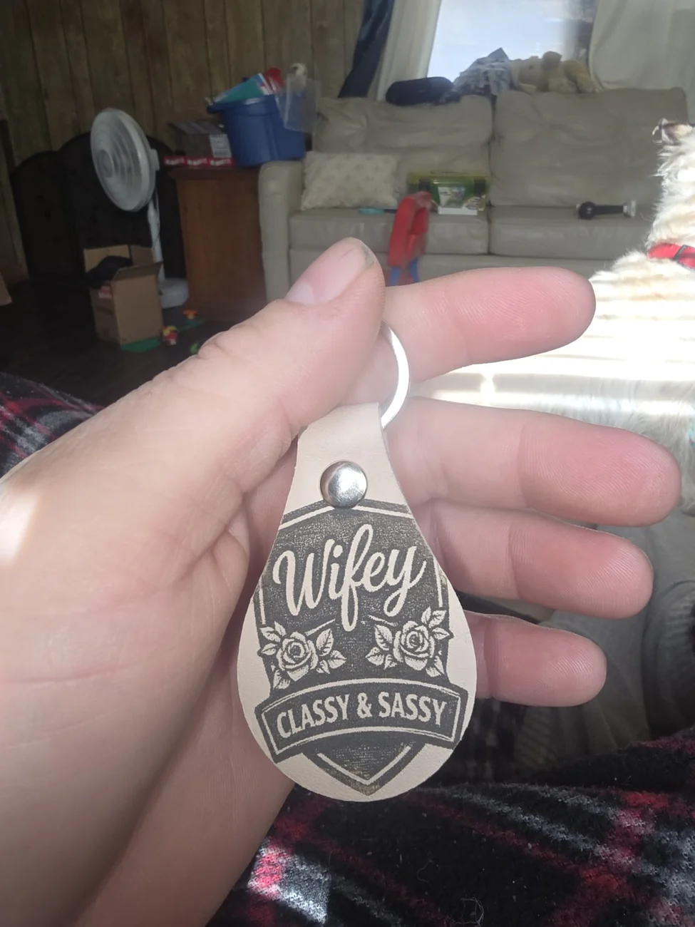 Personalized engraved leatherette keychain